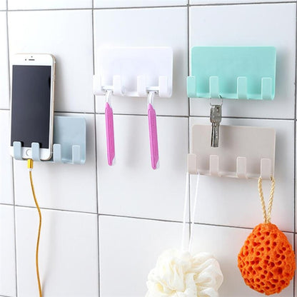 Practical Wall Sticking Phone Charging Holder Socket Strong Sticky Adhesive Sopport Rack Shelf With Hooks(White) - Shelf & Hooks by buy2fix | Online Shopping UK | buy2fix