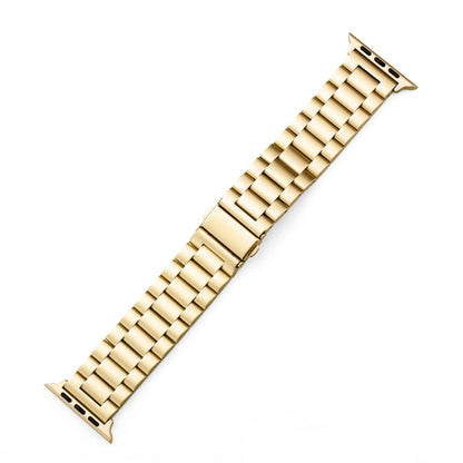 For Apple Watch Series 9&8&7 41mm / SE 3&SE 2&6&SE&5&4 40mm / 3&2&1 38mm Fold Buckle 3 Beads Stainless Steel Watch Band(Gold) - Watch Bands by buy2fix | Online Shopping UK | buy2fix