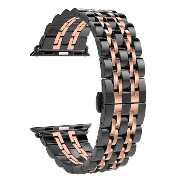 22mm Men Hidden Butterfly Buckle 7 Beads Stainless Steel Watch Band For Apple Watch 38mm(Black+Rose gold) - Watch Bands by buy2fix | Online Shopping UK | buy2fix