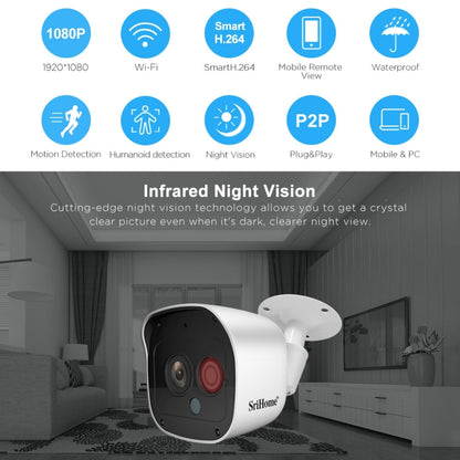 SriHome NVS002 1080P 6-Channel NVR Kit Wireless Security Camera System, Support Humanoid Detection / Motion Detection / Night Vision, US Plug - Security by SriHome | Online Shopping UK | buy2fix