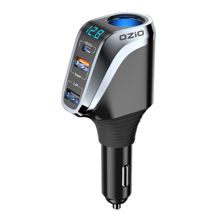 Ozio DY48TC 188W Type-C + USB Dual Port Multi-function Car Charger with Cigarette Lighter (Silver) - Car Charger by ozio | Online Shopping UK | buy2fix