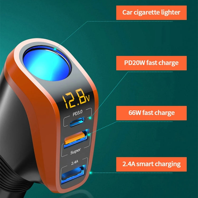 Ozio DY48TC 188W Type-C + USB Dual Port Multi-function Car Charger with Cigarette Lighter (Silver) - Car Charger by ozio | Online Shopping UK | buy2fix