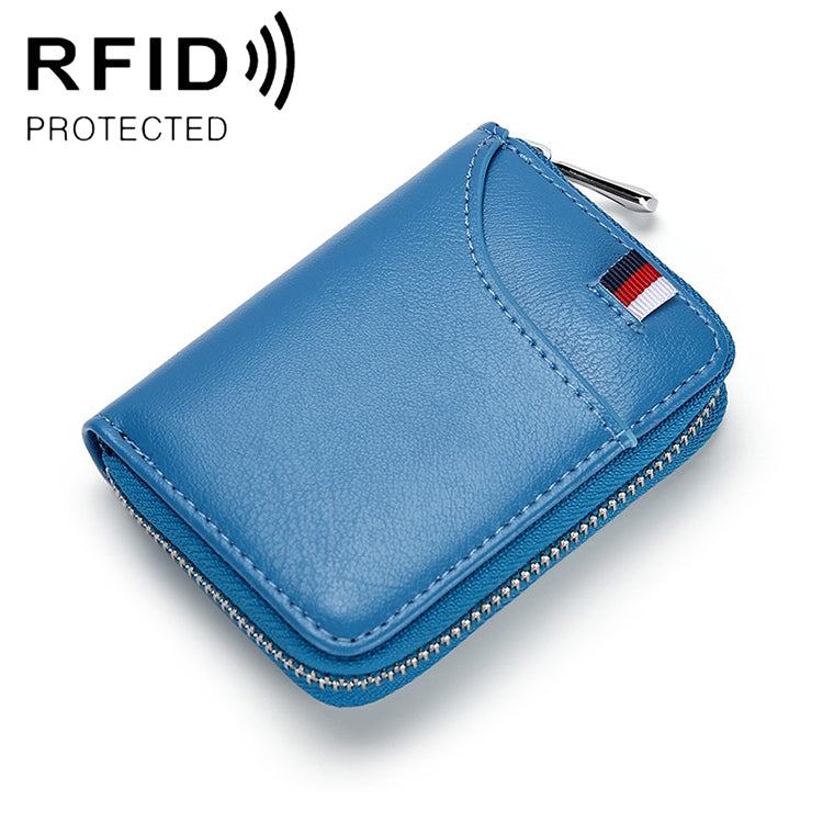 KB155 Antimagnetic RFID Zipper Leather Large-capacity Cards Holder Wallet(Lake Blue) - Home & Garden by buy2fix | Online Shopping UK | buy2fix