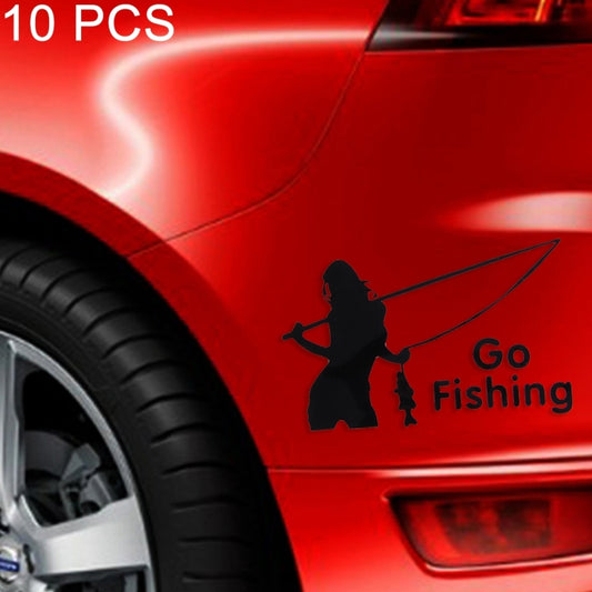 10 PCS Beauty Go Fishing Styling Reflective Car Sticker, Size: 14cm x 8.5cm(Black) - Decorative Sticker by buy2fix | Online Shopping UK | buy2fix