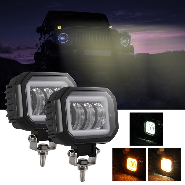 2 PCS Car 4 inch Square Spotlight Work Light with Angel Eyes (Yellow Light) - In Car by buy2fix | Online Shopping UK | buy2fix