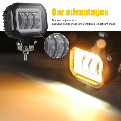 2 PCS Car 4 inch Square Spotlight Work Light with Angel Eyes (Yellow Light) - In Car by buy2fix | Online Shopping UK | buy2fix
