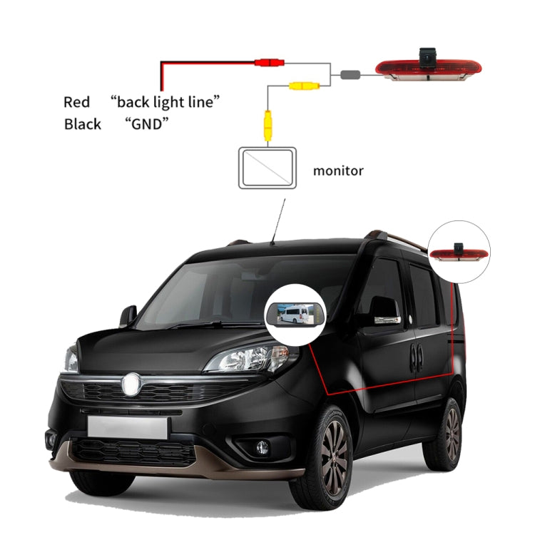PZ472 Car Waterproof 170 Degree Brake Light View Camera + 7 inch Rearview Monitor for Fiat / Opel - In Car by buy2fix | Online Shopping UK | buy2fix