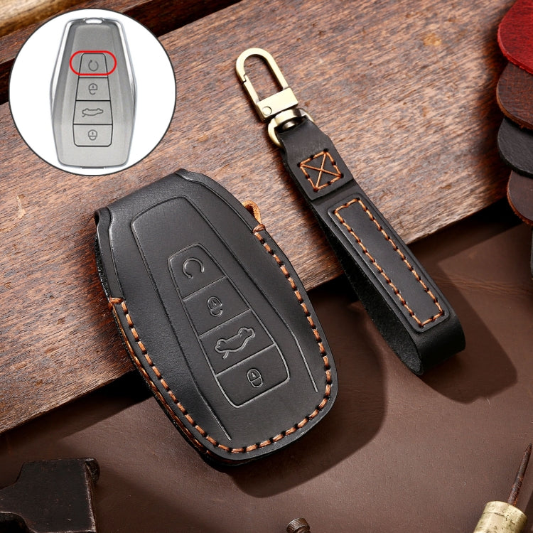 Hallmo Car Cowhide Leather Key Protective Cover Key Case for Geely Emgrand B Style(Black) -  by Hallmo | Online Shopping UK | buy2fix