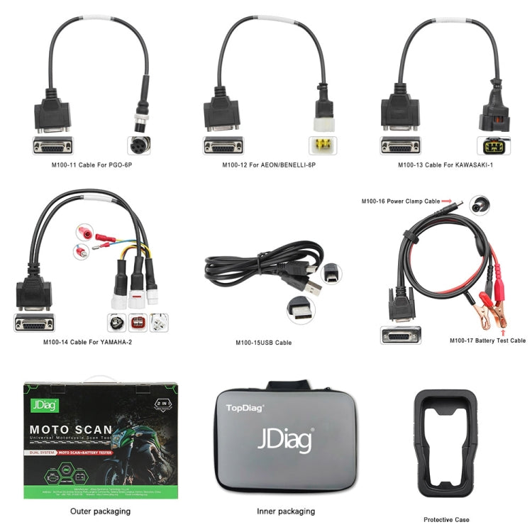 JDiag M100 Motorcycles 2 in1 OBD Scanner Battery Tester - In Car by buy2fix | Online Shopping UK | buy2fix