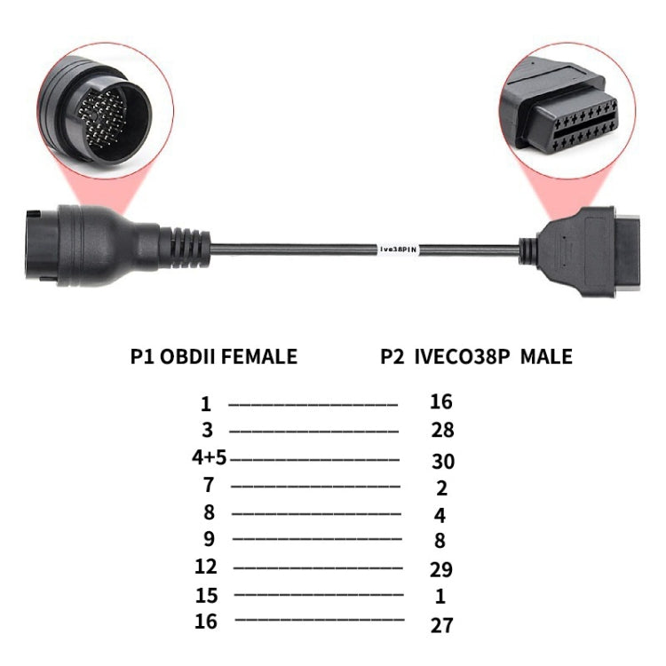 38 Pin to OBD2 Truck Cable for IVECO - In Car by buy2fix | Online Shopping UK | buy2fix