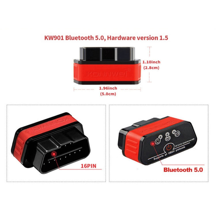 KONNWEI KW901 Android Phone OBD2 Car Bluetooth 5.0 Diagnostic Scan Tools(Black) - Code Readers & Scan Tools by KONNWEI | Online Shopping UK | buy2fix