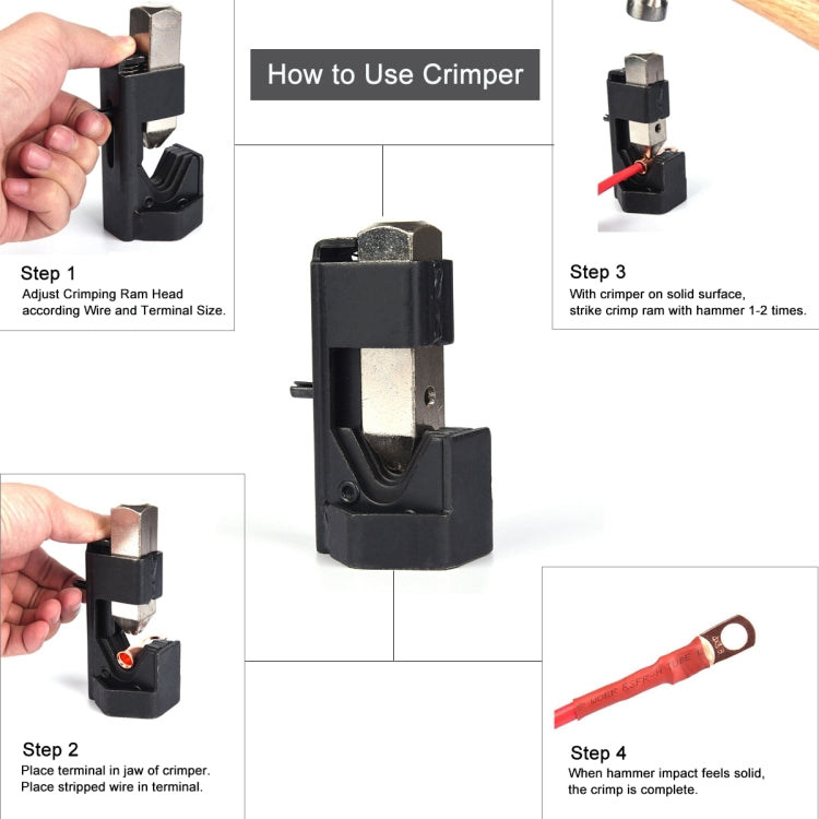 Car Battery Cable Hammer Crimper Hammer Lug Crimper Tool Pliers with T2 Copper 4 x 3/8 Heavy-duty Cold-pressed Wire Terminals - In Car by buy2fix | Online Shopping UK | buy2fix