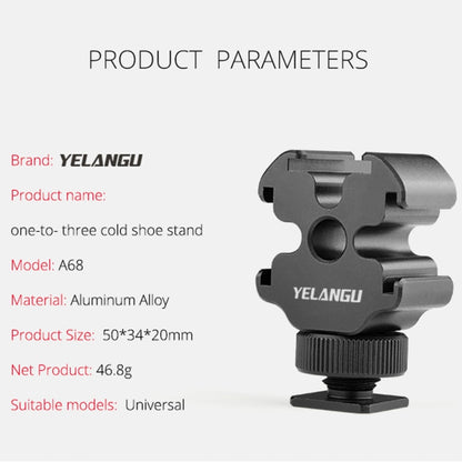 YELANGU YLG0601A A68 3-Head Cold Shoe Mount Adapter Microphone Flash Light Metal Holder Bracket(Black) - Camera Accessories by YELANGU | Online Shopping UK | buy2fix
