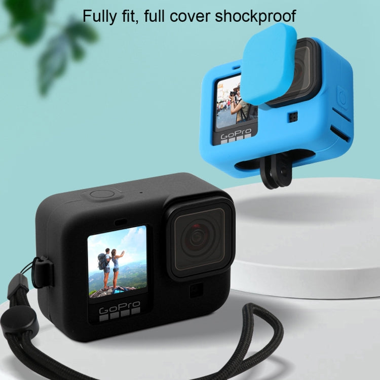 For GoPro HERO10 Black / HERO9 Black Silicone Protective Case Cover with Wrist Strap & Lens Cover(Black) - DJI & GoPro Accessories by buy2fix | Online Shopping UK | buy2fix