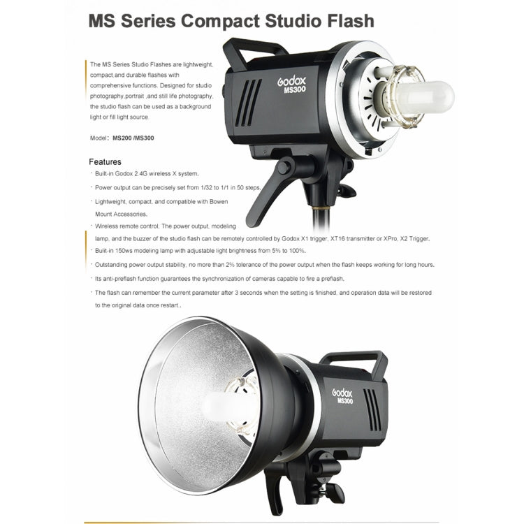 Godox MS300 Studio Flash Light 300Ws Bowens Mount Studio Speedlight with Cover(UK Plug) - Shoe Mount Flashes by Godox | Online Shopping UK | buy2fix