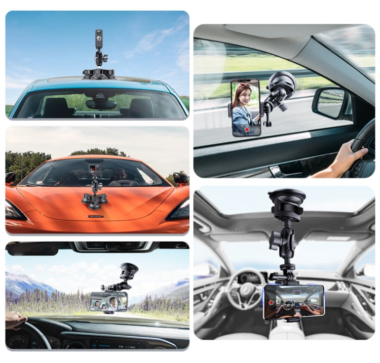 Single Suction Cup Mount Holder with Tripod Adapter & Steel Tether & Safety Buckle (Black) - DJI & GoPro Accessories by buy2fix | Online Shopping UK | buy2fix