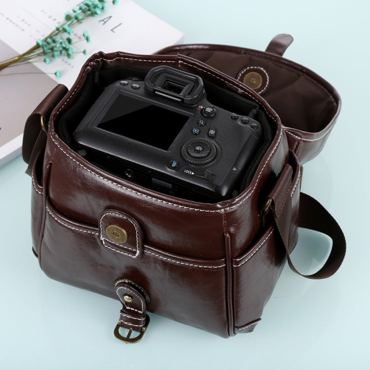 Portable Digital Camera Shoulder Bag Soft PU Leather Bag with Strap, Size: 21cm x 15cm x 20cm (Coffee) - Camera Accessories by buy2fix | Online Shopping UK | buy2fix