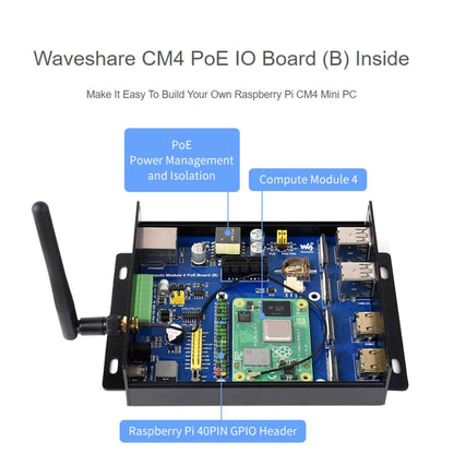 Waveshare PoE Mini-Computer Type B Base Box with Metal Case & Cooling Fan for Raspberry Pi CM4(EU Plug) - Mini PC Accessories by WAVESHARE | Online Shopping UK | buy2fix