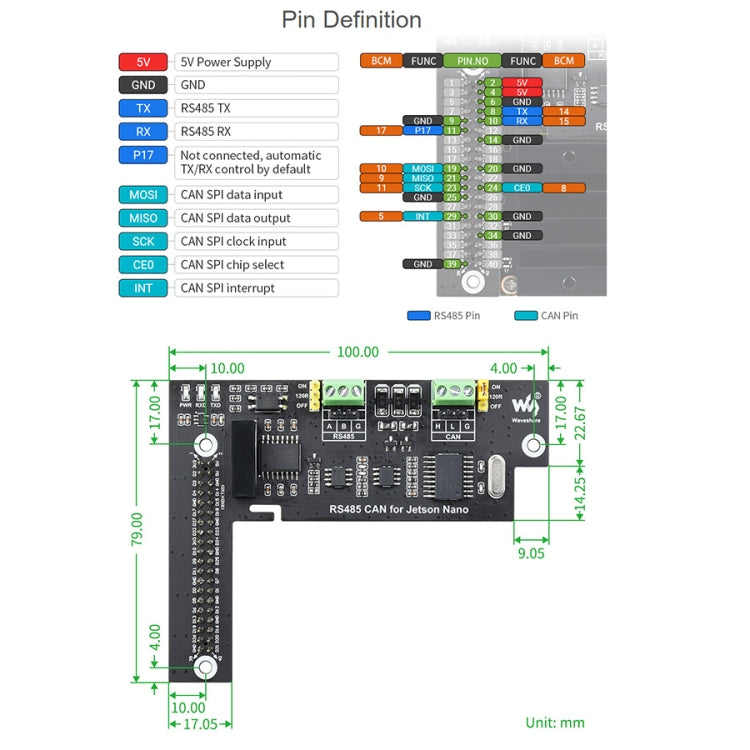 Waveshare RS485 CAN Expansion Board for Jetson Nano, Digital Isolation, Built-In Protection Circuit - Modules Expansions Accessories by WAVESHARE | Online Shopping UK | buy2fix