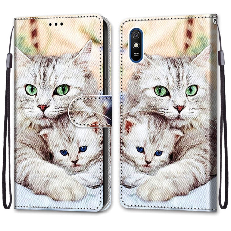 For Xiaomi Redmi 9A Coloured Drawing Cross Texture Horizontal Flip PU Leather Case with Holder & Card Slots & Wallet & Lanyard(Big Cat Holding Kitten) - Xiaomi Cases by buy2fix | Online Shopping UK | buy2fix