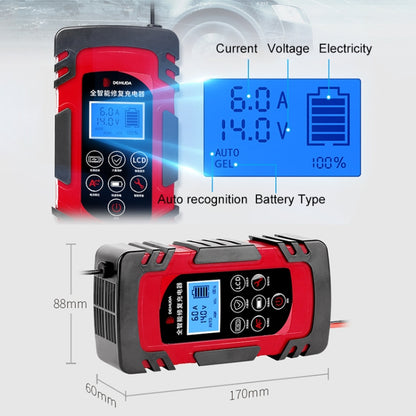 DEMUDA DC-80 Car Battery Charger 12V/24V Intelligent Pulse Repair Type Lead-acid Battery, Plug Type:EU Plug(Red) - In Car by buy2fix | Online Shopping UK | buy2fix