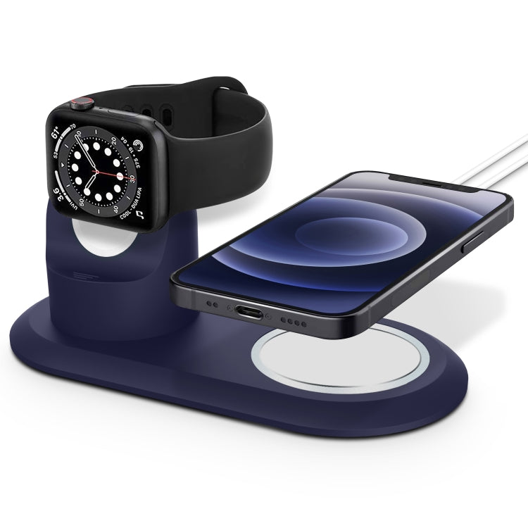 2 In 1 Multi-function Magsafe Charging Stand Holder for Apple Watch / iPhone(Midnight Blue) - Charger / Holder by buy2fix | Online Shopping UK | buy2fix