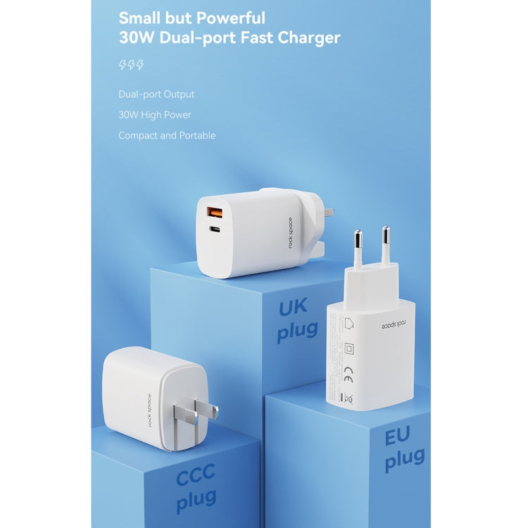 ROCK T51 30W Type-C / USB-C + USB PD Dual Ports Fast Charging Travel Charger Power Adapter, UK Plug(White) - USB Charger by ROCK | Online Shopping UK | buy2fix