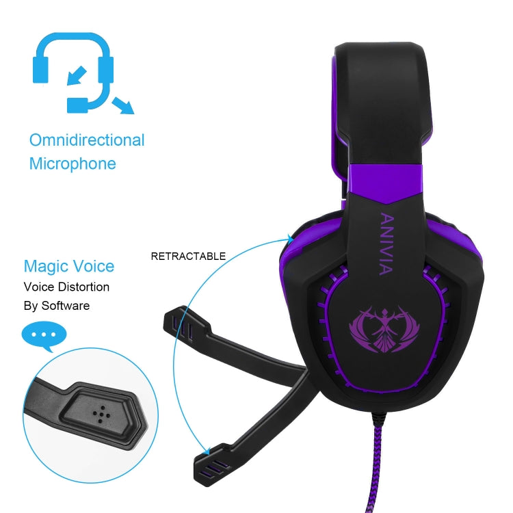 Anivia AH28 3.5mm Stereo Sound Wired Gaming Headset with Microphone(Black Purple) - Multimedia Headset by SADES | Online Shopping UK | buy2fix