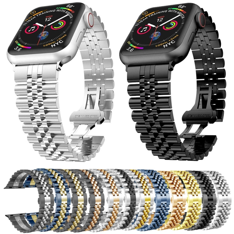 Man Five Beads Stainless Steel Watch Band, Width: 22mm For Apple Watch Series 9&8&7 41mm / SE 3&SE 2&6&SE&5&4 40mm / 3&2&1 38mm(Silver + Gold) - Watch Bands by buy2fix | Online Shopping UK | buy2fix