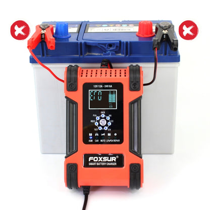 FOXSUR 12A / 12V / 24V Car / Motorcycle 7-stage Lead-acid Battery AGM Charger, Plug Type:JP Plug(Red) - In Car by FOXSUR | Online Shopping UK | buy2fix