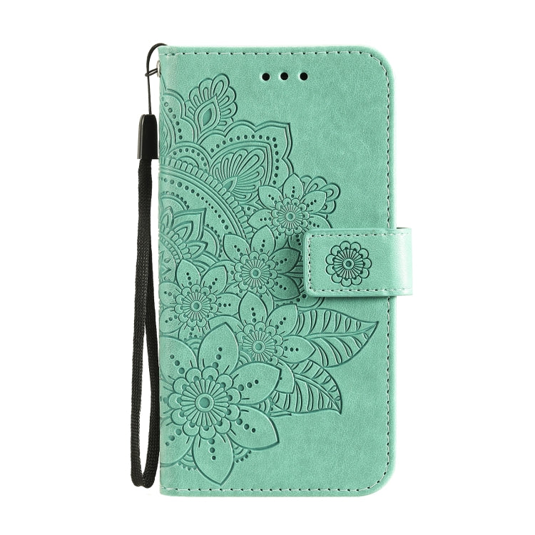 For OPPO Reno 6 Pro 5G 7-petal Flowers Embossing Pattern Horizontal Flip PU Leather Case with Holder & Card Slots & Wallet & Photo Frame(Green) - OPPO Cases by buy2fix | Online Shopping UK | buy2fix