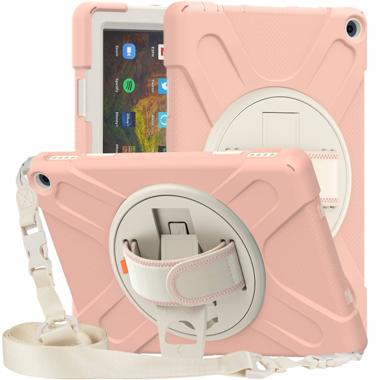 For Amazon Kindle Fire HD 10 2021 Silicone + PC Protective Case with Holder & Shoulder Strap(Rose Gold) - Mobile Accessories by buy2fix | Online Shopping UK | buy2fix