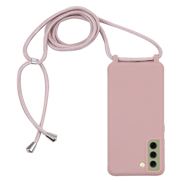For Samsung Galaxy S21 FE Candy Colors TPU Protective Case with Lanyard(Rose Gold) - Samsung Accessories by buy2fix | Online Shopping UK | buy2fix
