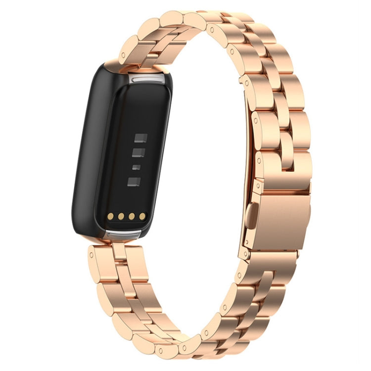 For Fitbit Luxe Special Edition Three-beads Stainless Steel Flat Buckle Watch Band(Rose Gold) - Watch Bands by buy2fix | Online Shopping UK | buy2fix