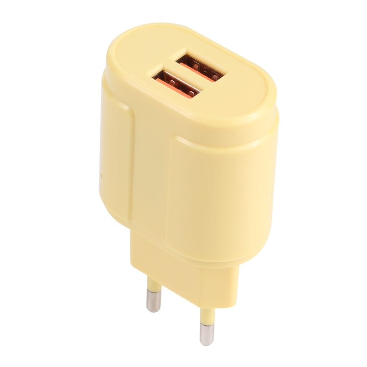 13-22 2.1A Dual USB Macarons Travel Charger, EU Plug(Yellow) - Mobile Accessories by buy2fix | Online Shopping UK | buy2fix
