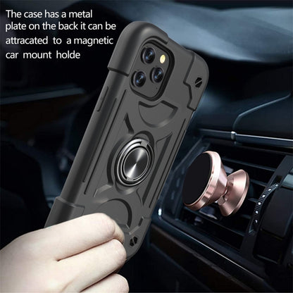 For iPhone 12 mini Shockproof Silicone + PC Protective Case with Dual-Ring Holder (Black) - iPhone 12 mini Cases by buy2fix | Online Shopping UK | buy2fix