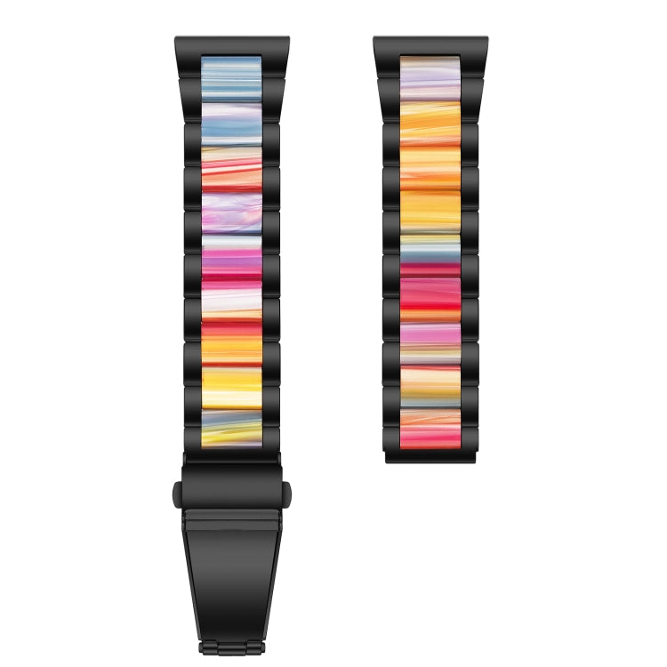 For Samsung Smart Watch 20mm Three-beads Steel + Resin Watch Band(Black Rainbow) - Smart Wear by buy2fix | Online Shopping UK | buy2fix