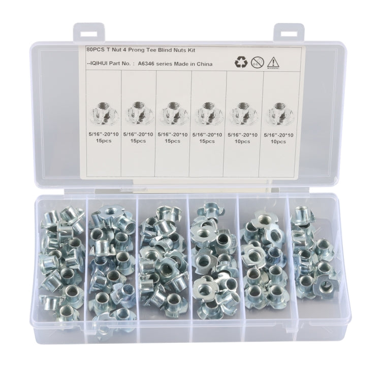 A6346 80 PCS T-Nut 4 Pronged Tee Blind Nuts Assortment Kit - In Car by buy2fix | Online Shopping UK | buy2fix