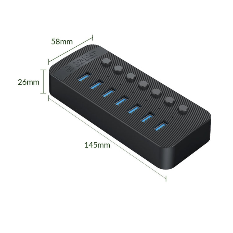 ORICO CT2U3-7AB-BK 7 In 1 Plastic Stripes Multi-Port USB HUB with Individual Switches, UK Plug(Black) - USB 3.0 HUB by ORICO | Online Shopping UK | buy2fix