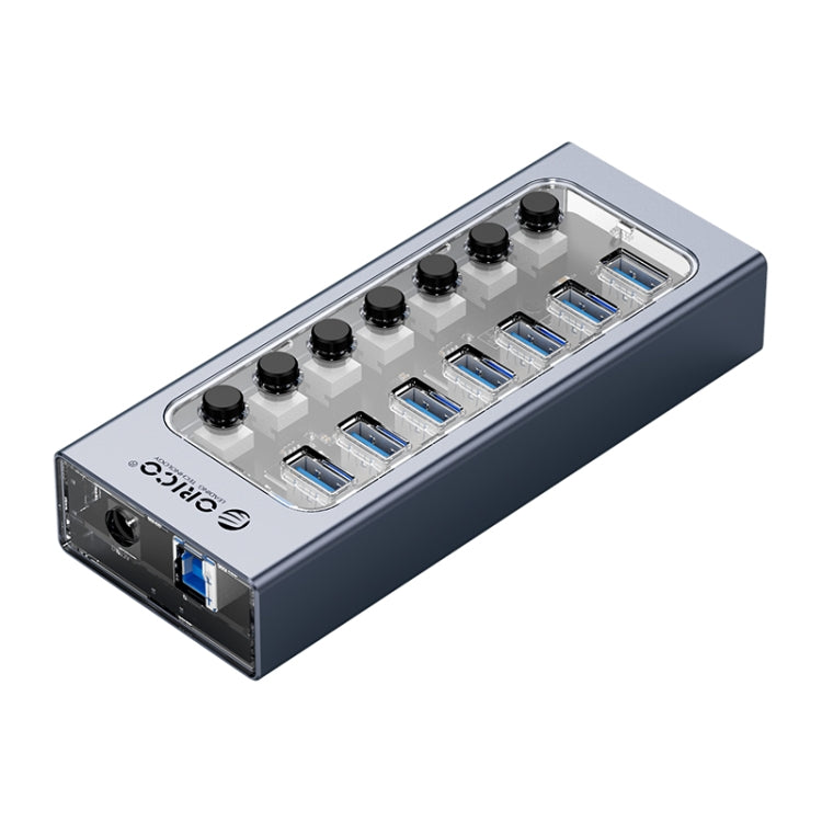 ORICO AT2U3-7AB-GY-BP 7 In 1 Aluminum Alloy Multi-Port USB HUB with Individual Switches, EU Plug - USB 3.0 HUB by ORICO | Online Shopping UK | buy2fix