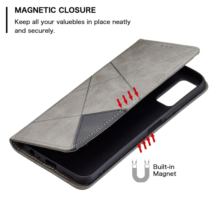 For vivo Y20 Rhombus Texture Horizontal Flip Magnetic Leather Case with Holder & Card Slots(Grey) - OPPO & vivo Accessories by buy2fix | Online Shopping UK | buy2fix