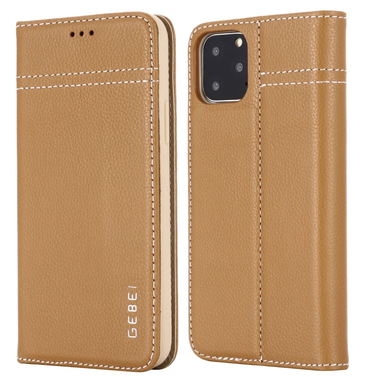 For iPhone 11 Pro Max GEBEI Top-grain Leather Horizontal Flip Protective Case with Holder & Card Slots(Khaki) - iPhone 11 Pro Max Cases by GEBEI | Online Shopping UK | buy2fix