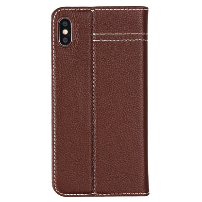 For iPhone XS / X GEBEI Top-grain Leather Horizontal Flip Protective Case with Holder & Card Slots(Brown) - More iPhone Cases by GEBEI | Online Shopping UK | buy2fix