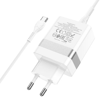 hoco N21 PD 30W Type-C / USB-C + QC 3.0 USB Mini Fast Charger with Type-C / USB-C to Type-C / USB-C Data Cable , EU Plug(White) - Mobile Accessories by hoco | Online Shopping UK | buy2fix