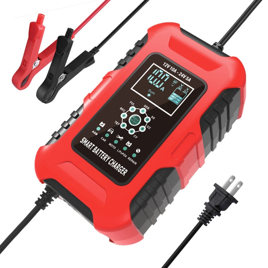 FOXSUR 10A 12V 7-segment Motorcycle / Car Smart Battery Charger, Plug Type:US Plug(Red) - In Car by FOXSUR | Online Shopping UK | buy2fix