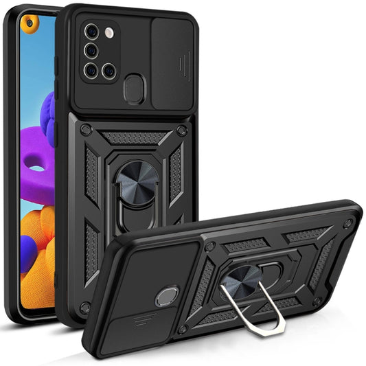 For Samsung Galaxy A21s Sliding Camera Cover Design TPU+PC Protective Case(Black) - Samsung Accessories by buy2fix | Online Shopping UK | buy2fix