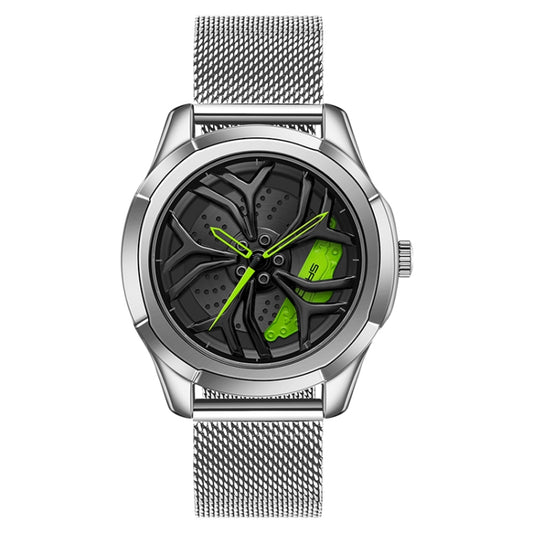 SANDA 1065 3D Hollow Out Wheel Non-rotatable Dial Quartz Watch for Men, Style:Mesh Belt(Silver Green) - Outdoor & Sports by SANDA | Online Shopping UK | buy2fix