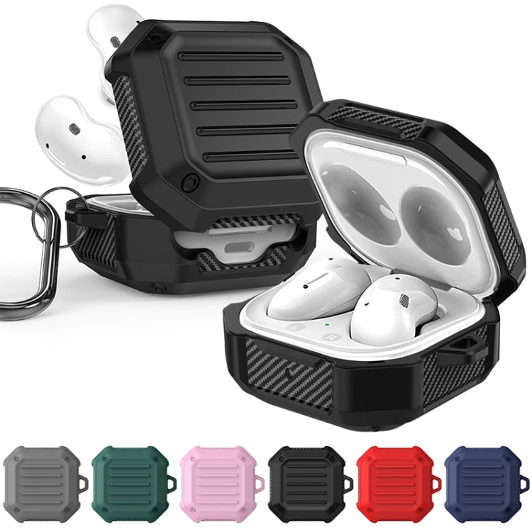 For Samsung Galaxy Buds Live / Buds 2 / Buds Pro / Buds 2 Pro Shockproof Carbon Fiber Luggage Earphone Protective Case with Hook(Grey) - Samsung Earphone Case by buy2fix | Online Shopping UK | buy2fix