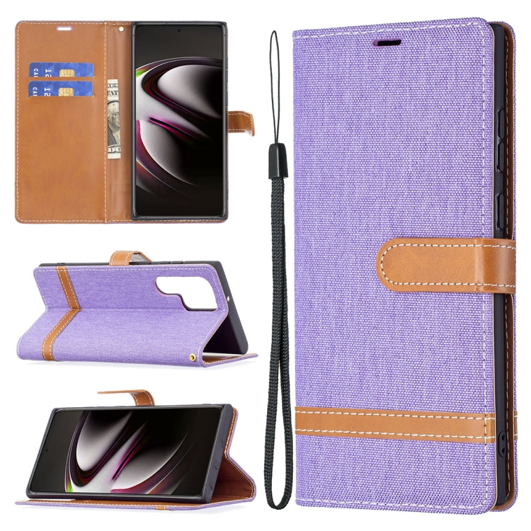 For Samsung Galaxy S22 Ultra 5G Color Matching Denim Texture Leather Case with Holder & Card Slots & Wallet & Lanyard(Purple) - Samsung Accessories by buy2fix | Online Shopping UK | buy2fix