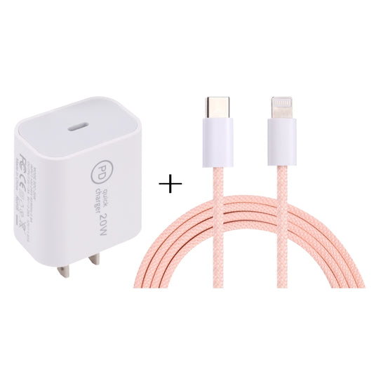 SDC-20W PD USB-C / Type-C Travel Charger + 1m 20W USB-C / Type-C to 8 Pin Data Cable Set, US Plug(Pink) - Mobile Accessories by buy2fix | Online Shopping UK | buy2fix